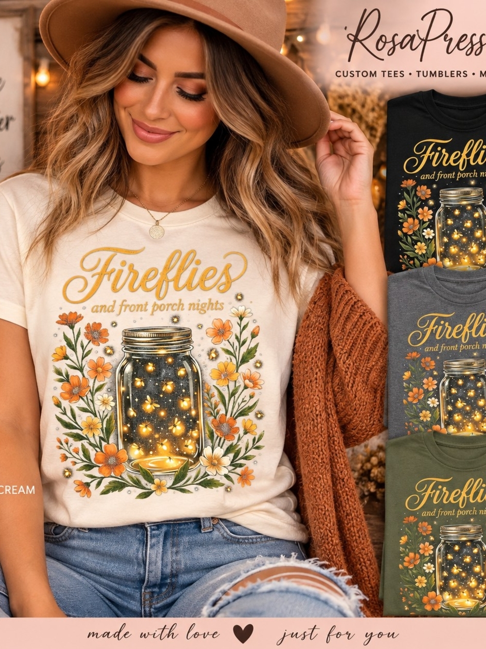Cream "Fireflies" Graphic Tee - Women